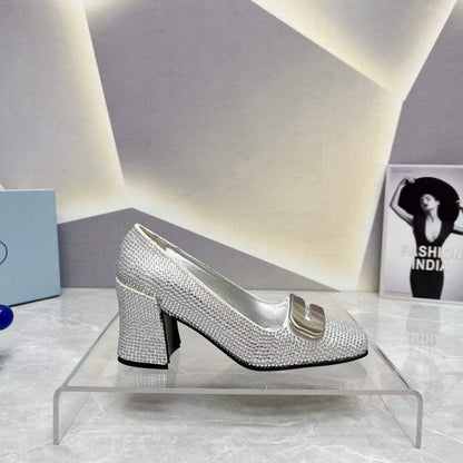 Prada Square head back empty thick single Shoes SH00107