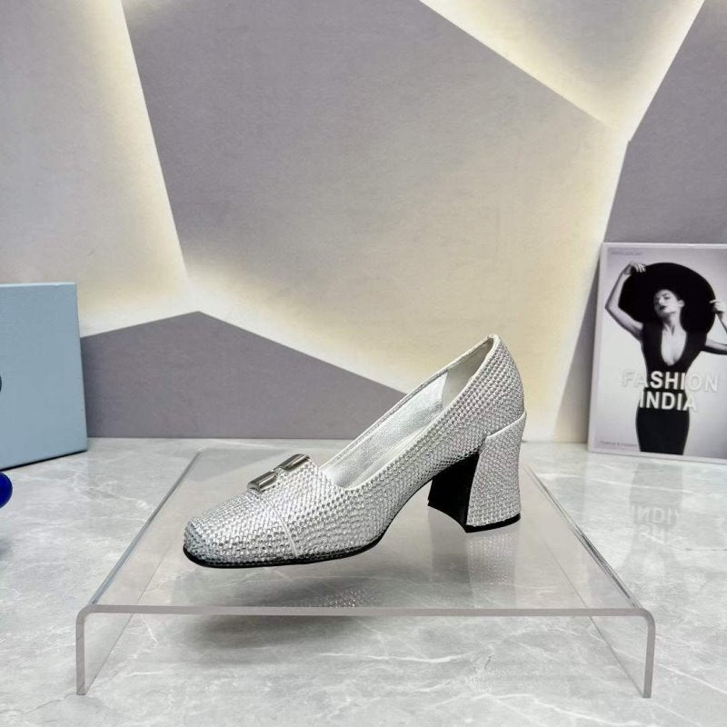 Prada Square head back empty thick single Shoes SH00107