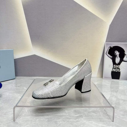 Prada Square head back empty thick single Shoes SH00107