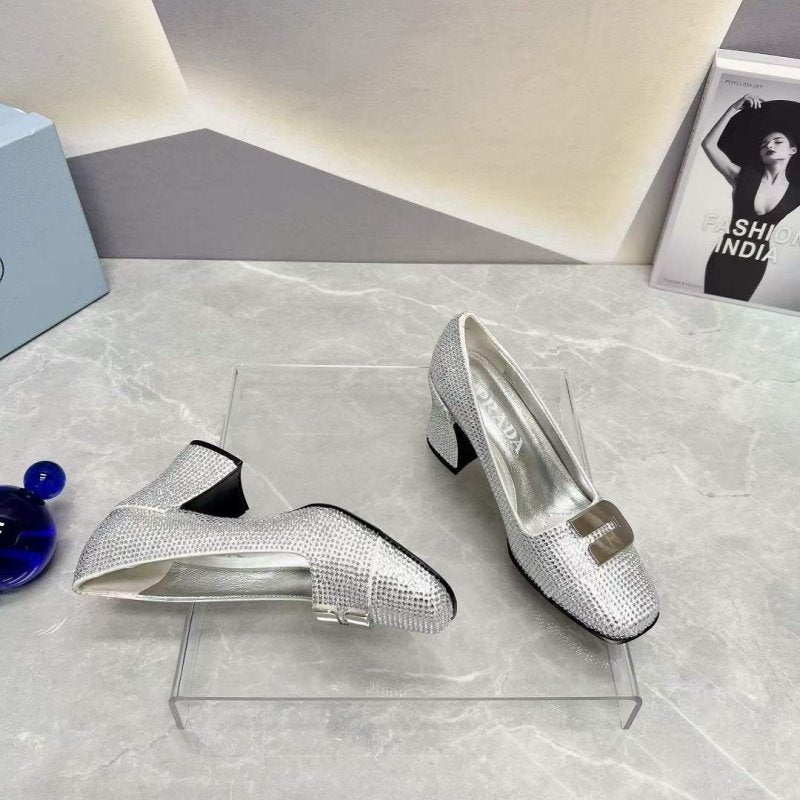 Prada Square head back empty thick single Shoes SH00107